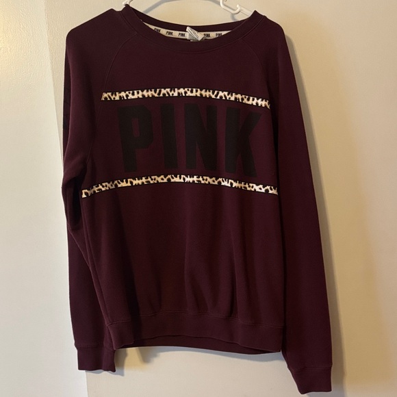 PINK Victoria's Secret Tops - PINK Victoria's Secret Maroon Crew Neck Sweater